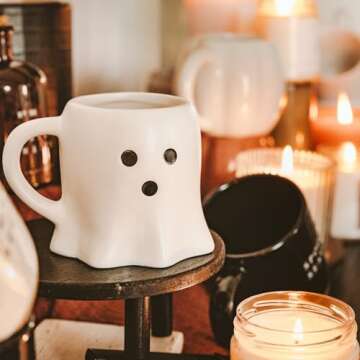 Sweet Water Decor Ghost Figurine Halloween Mugs - Halloween Coffee Mugs Dishwasher & Microwave Safe - Ghost Mugs for Coffee & Hot Cocoa or Seasonal Brew - Ceramic Ghost Mug Designed in The USA 12oz