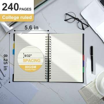 CAGIE 5 Subject A5 Spiral Notebook - 240 Pages