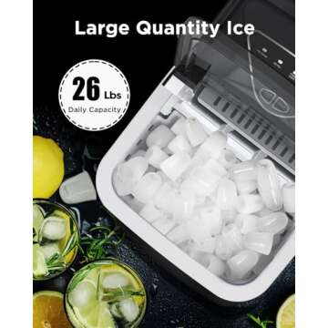 Totnz Countertop Ice Maker - Self-Cleaning Ice Machine, 26 Lbs in 24 Hrs, Compact Ice Makers with Ice Basket & Scoop, 2 Ice Sizes for Party/Dorm, Black