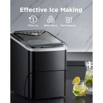 Totnz Countertop Ice Maker - Self-Cleaning Ice Machine, 26 Lbs in 24 Hrs, Compact Ice Makers with Ice Basket & Scoop, 2 Ice Sizes for Party/Dorm, Black