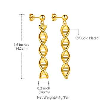 Beautlace DNA Double Helix Chemistry Science Molecule Biology Earrings 18K Gold Plated DNA Dangle Earring Jewelry for Women KE0011Y