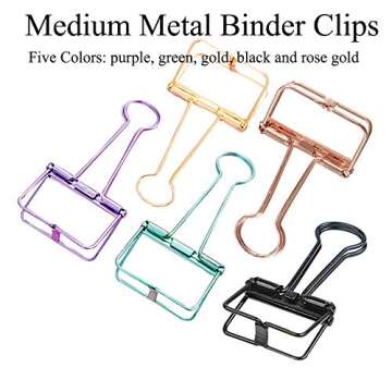 20PCS Binder Clips, Medium Metal Binder Clips Multicolor Paper Binder Clips Stainless Steel Paper Clamps for Office Supplies School Personal Document Organizing Classifying Professional Work (Medium)