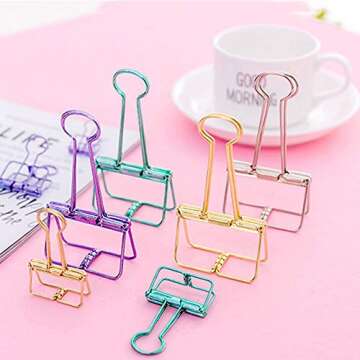 20PCS Binder Clips, Medium Metal Binder Clips Multicolor Paper Binder Clips Stainless Steel Paper Clamps for Office Supplies School Personal Document Organizing Classifying Professional Work (Medium)