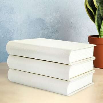 AuldHome Design Faux Book Stack (Cream); Blank Set of 3 Decorative Books for DIY Crafts and Home Decor