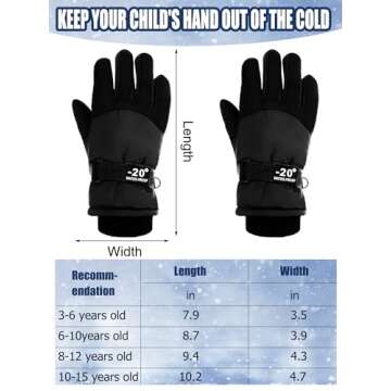 SATINIOR 2 Pairs Kids Waterproof Winter Snow Gloves Ski Gloves for Boy Girl Outdoor Warm Thickening Snowboard Gloves (Black,3-6 Years)