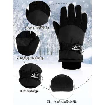 SATINIOR 2 Pairs Kids Waterproof Winter Snow Gloves Ski Gloves for Boy Girl Outdoor Warm Thickening Snowboard Gloves (Black,3-6 Years)