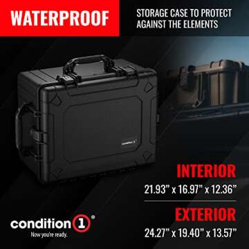 Condition 1 25" Large Heavy-Duty Protective Waterproof Hard Case, Model 024, Portable Storage Box with Customizable Foam, Camera, Tool, Hunting, Made in USA, 24.27"x19.40"x13.57" Black