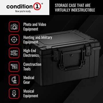 Condition 1 25" Large Heavy-Duty Protective Waterproof Hard Case, Model 024, Portable Storage Box with Customizable Foam, Camera, Tool, Hunting, Made in USA, 24.27"x19.40"x13.57" Black