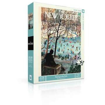 New York Puzzle Company - New Yorker Skating in The Park - 750 Piece Jigsaw Puzzle for Family Game Nights by Ilonka Karasz