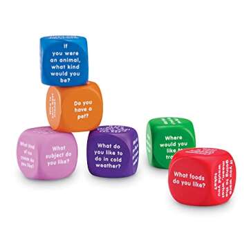 Learning Resources Conversation Cubes - 6 Pieces, Ages 6+ Foam Cubes for Social Emotional Learning, School Counselor Supplies, Speech Therapy Toys, Ice Breaker Cubes