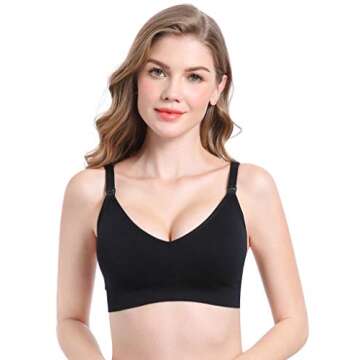 Suekaphin Nursing Bra 5pack Wireless Deep V Neck Maternity Nursing Bra Bralette Sleeping Breastfeeding with Extenders,Small,Black/Nude/Pink/Gray/PurpleBean