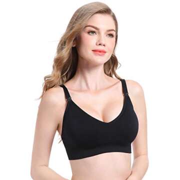 Suekaphin Nursing Bra 5pack Wireless Deep V Neck Maternity Nursing Bra Bralette Sleeping Breastfeeding with Extenders,Small,Black/Nude/Pink/Gray/PurpleBean