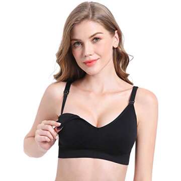 Suekaphin Nursing Bra 5pack Wireless Deep V Neck Maternity Nursing Bra Bralette Sleeping Breastfeeding with Extenders,Small,Black/Nude/Pink/Gray/PurpleBean