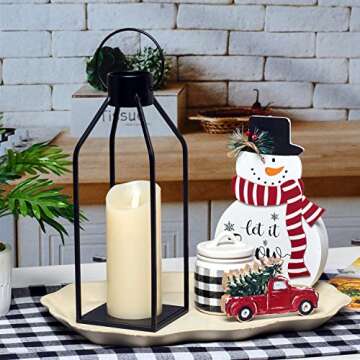 HPC Decor Modern Farmhouse Lantern Decor- Black Metal Candle Lanterns for Christmas- Lanterns Decorative w/Timer Flickering Candles for Living Room,Home,Indoor, Outdoor,Table,Fireplace Mantle Décor