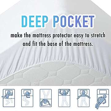 MATBEBY Bedding Quilted Fitted Queen Mattress Pad Cooling Breathable Fluffy Soft Mattress Pad Stretches up to 21 Inch Deep, Queen Size, White, Mattress Topper Mattress Protector