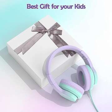 Candy Bila Kids Headphones, Wired Headphones for Kids Over Ear with Microphone, 85/94dB Volume Limiter Headphones for Girls Boys, Foldable Headphones for Learning & Entertainment,Gradient Purple