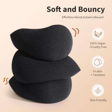 BEAKEY Makeup Sponge Set, 5 Pcs Foundation Blending Sponge, Beauty Sponges Flawless for Liquid, Cream, and Powder, Latex-Free and Vegan Boun Boun Sponges, Makeup Sponges Black