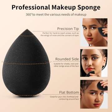 BEAKEY Makeup Sponge Set, 5 Pcs Foundation Blending Sponge, Beauty Sponges Flawless for Liquid, Cream, and Powder, Latex-Free and Vegan Boun Boun Sponges, Makeup Sponges Black