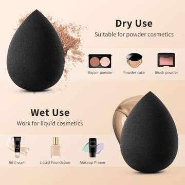 BEAKEY Makeup Sponge Set, 5 Pcs Foundation Blending Sponge, Beauty Sponges Flawless for Liquid, Cream, and Powder, Latex-Free and Vegan Boun Boun Sponges, Makeup Sponges Black