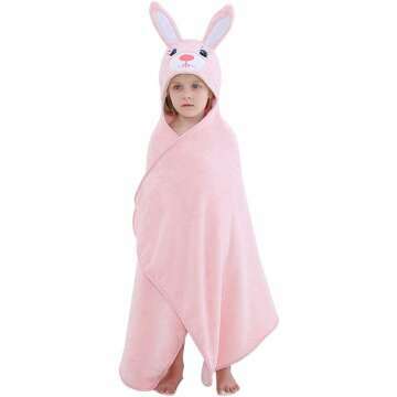 MICHLEY Cartoon Hooded Baby Towel Unisex, Premium Soft Swimming Bathrobe Large Washcloths 27.5" x 47" for 0-7T (Rabbit)