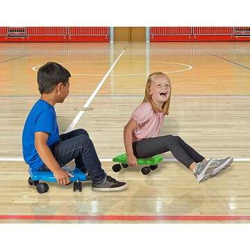 hand2mind Green Indoor Scooter Board with Handles, Floor Scooter, Sit Down Scooter, Gym Activities for Kids, Indoor Recess Games, Sport Scooters, Physical Education Equipment, Gross Motor Toys