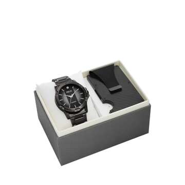 Relic 3-Hand Gunmetal Watch & Black Card Case Set