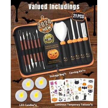 Upgraded 21 PCS Pumpkin Carving Kit for Adults & Kids with Professional Detail Sculpting Tools, Heavy Duty Stainless Steel Knife Set with Carrying Case for Halloween Decoration