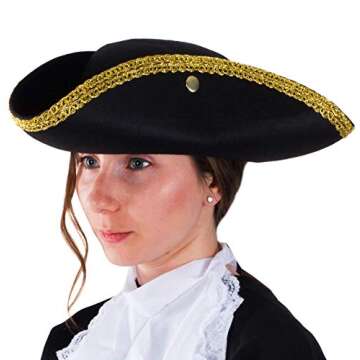 Funny Party Hats Colonial Style Tricorn Hat - Pirate Hat - Revolutionary War Deluxe Colonial Tricorn Hat