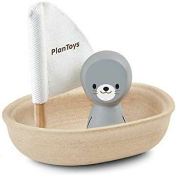 Eco-Friendly PlanToys Sailing Boat and Seal Bath Toy