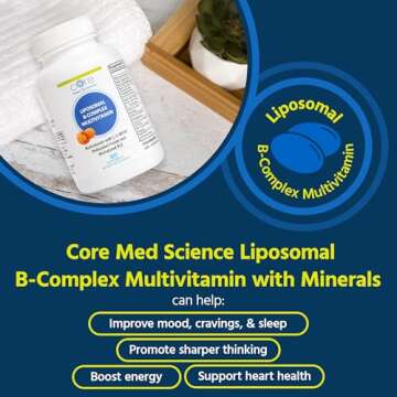 Core Med Science Liposomal Methylated Multivitamin B-Complex, 90 Softgels - Non-GMO Active Super B Complex Vitamin Supplement for Heart Health - VIT Methyl B Complex Immune Support Supplement