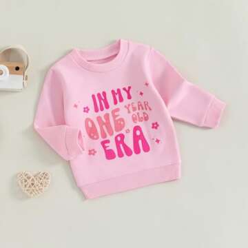 First Birthday Outfit for Baby Girls - Pink Sweatshirt, 12-18m