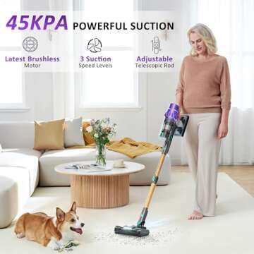 Cordless Vacuum Cleaner, Vacuum Cleaners for Home 530W 45Kpa Powerful Suction with LED Touch Display, Rechargeable Stick Vacuum, Self-Standing Vacuum, Handheld Vacuum for Carpet, Hard Floors, Pet Hair