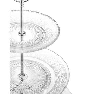 Royalty Art 3-Tiered Serving Stand (Glass) Beautiful, Elegant Dishware Serve Snacks, Appetizers, Cakes, Candies Durable, Reusable Party or Holiday Hosting (Silver) (1) (1)