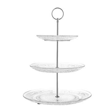 Royalty Art 3-Tiered Serving Stand (Glass) Beautiful, Elegant Dishware Serve Snacks, Appetizers, Cakes, Candies Durable, Reusable Party or Holiday Hosting (Silver) (1) (1)