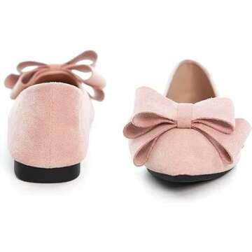 SAILING LU Bow-Knot Ballet Flats Womens Pointy Toe Flat Shoes Suede Dress Shoes Wear to Work Slip On Moccasins Pink Purple Size 7.5