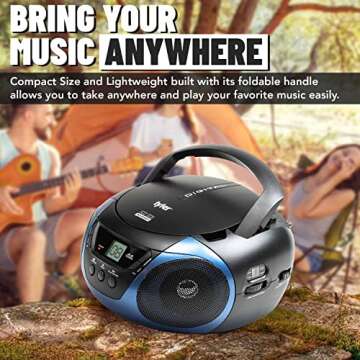 Tyler Portable Boombox CD Player AM/FM Radio Combo, Dynamic Boom Box CD Players for Home/Outdoor Portable Stereo with Speakers, Long Antenna for Best Reception Aux Input/3.5mm Headphone Jack, Blue