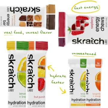 Skratch Labs Sample Pack - Hydration Drink Mix, Everyday Electrolyte Drink Mix, Energy Chews, Energy Bar - Sports Nutrition Trial Variety Pack - for Running, Cycling, Hiking and Endurance Activities