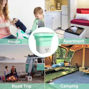 Portable Washing Machine,6.5L Folding Washing Machine,Mini Washer,Small Portable Washer Easy to Carry,Suitable for Apartments, Dormitories, Camping, RV, Travel Laundry,Hotels (Green-6.5L)