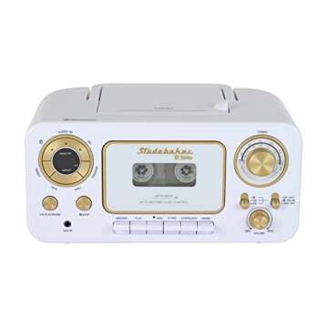 Studebaker Bluetooth Portable Stereo CD, AM/FM Stereo Radio and Cassette Player/Recorder (White & Gold)