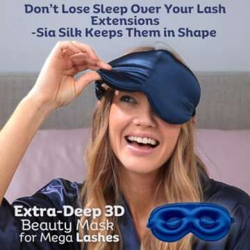 Sia Silk Sleep Mask with Eye Cups – No-Pressure 3D Eye Covers for Sleeping with Eyelash Extensions – Made of Thick Memory Foam – Adjustable, Blackout Silk Eye Sleep Mask for Women & Men -Navy