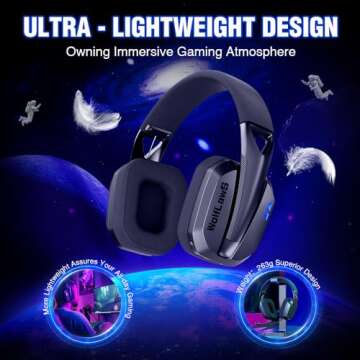 WolfLawS TA3000 Wireless Gaming Headset for PC, PS5, PS4, Switch, Mac, Bluetooth USB Over-Ear Headphones with Detachable and Built-in Mics, Noise Isolation, Low Latency, Lightweight