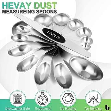 Urbanstrive Magnetic Measuring Spoons Set Stainless Steel, Dual Sided for Liquid Dry Food, Measuring Cups Spoons Set Fits in Spice Jar, Kitchen Gadgets, Cooking Utensils Set, Including Leveler, Silver