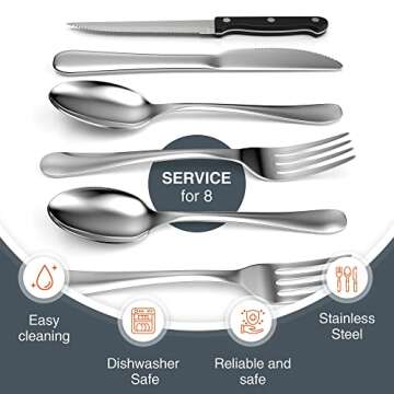 Tribal Cooking 49 Piece Silverware Set - Service for 8 - Stainless Steel Flatware serving set - Cutlery Set - Knife, Fork, and Spoon - Kitchen Utensils set - Dishwasher Safe - Stunning Polished Finish