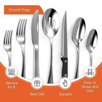 Tribal Cooking 49 Piece Silverware Set - Service for 8 - Stainless Steel Flatware serving set - Cutlery Set - Knife, Fork, and Spoon - Kitchen Utensils set - Dishwasher Safe - Stunning Polished Finish