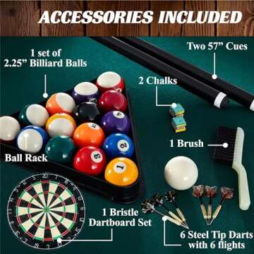 Billiards 90" Ball and Claw Leg Pool Table with Cue Rack, Dartboard Set, Green, New