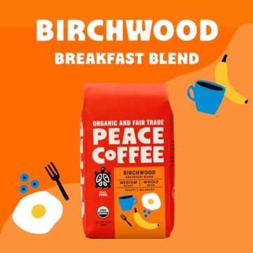 Peace Coffee Birchwood Breakfast Blend | 20 oz Ground Medium Roast | Organic Fair Trade | Smooth, Mild Flavor | Shade Grown, Fresh Roasted