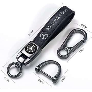 Genuine Leather Car Key Chain Compatible for Mercedes Benz AMG A-Class C-Class E-Class S M CLS CLK GLE GLC GLS GLE Keyring Keychain Accessories Family Present(Black)