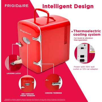 Frigidaire EFMIS129-RED Mini Portable Compact Personal Fridge Cooler, 1 Gallons, 6 Cans