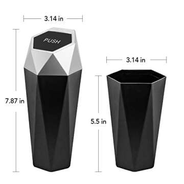 OUDEW Car Trash Can with Lid, New Car Dustbin Diamond Design, Leakproof Vehicle Trash Bin, Mini Garbage Bin for Automotive Car, Home, Office, Kitchen, Bedroom, 2PCS (Silver)