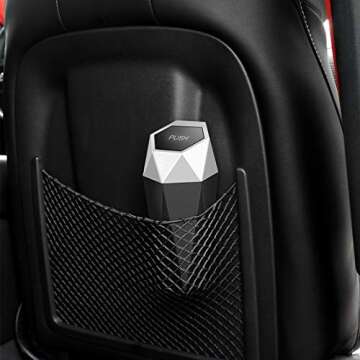 OUDEW Car Trash Can with Lid, New Car Dustbin Diamond Design, Leakproof Vehicle Trash Bin, Mini Garbage Bin for Automotive Car, Home, Office, Kitchen, Bedroom, 2PCS (Silver)